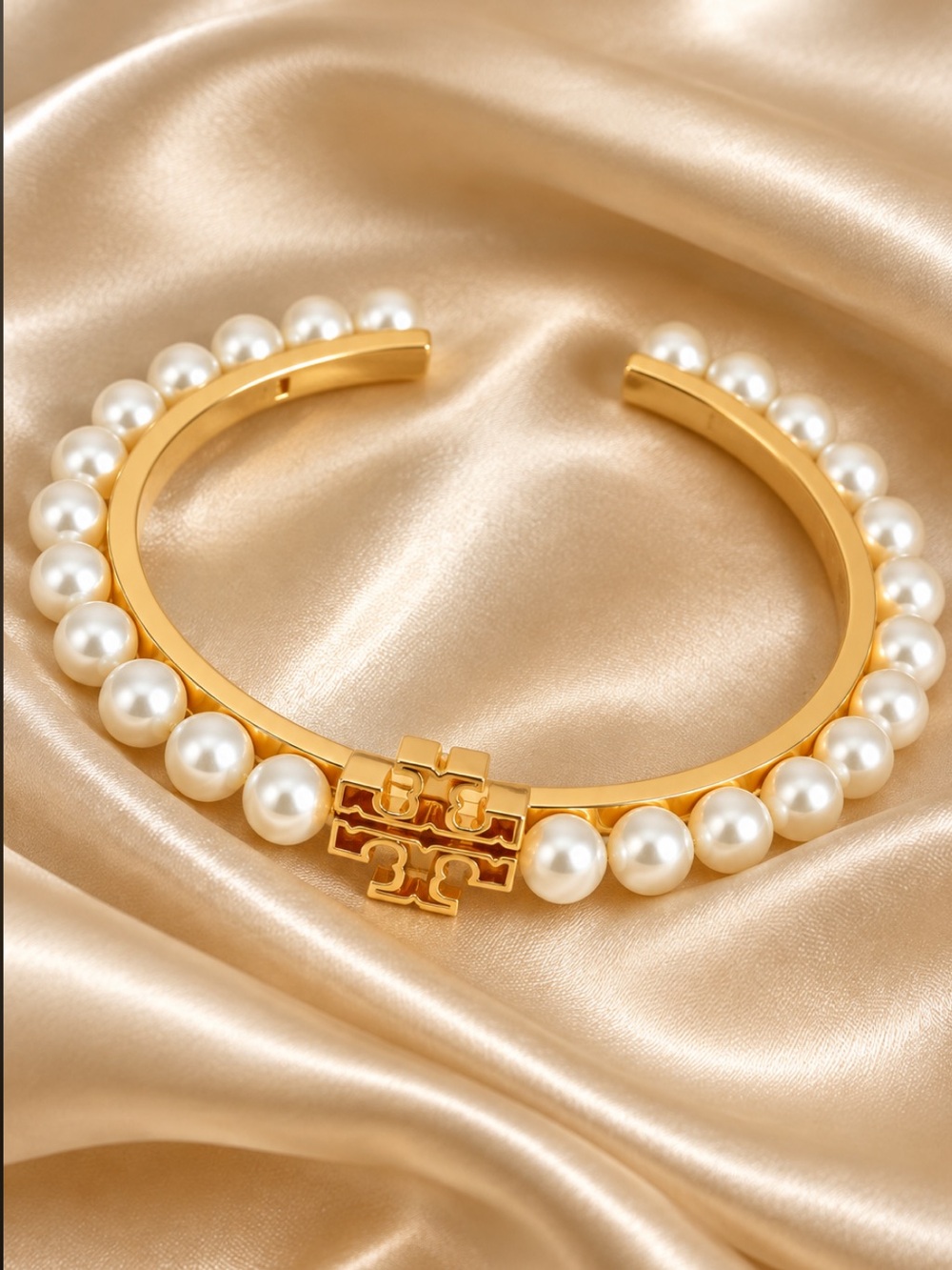 TORI BURCH EMBELLISHED CUFF BRACELET GOLD.